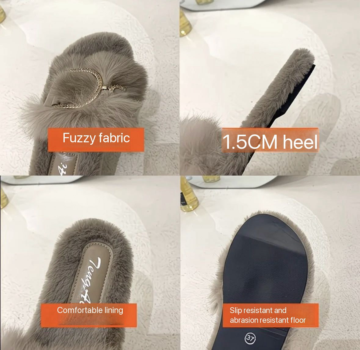 Luxury Slippers Fluffy Chain Buckle Slides ā Women's Plush Fur Sandals