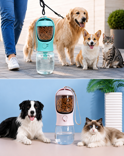 2-in-1 Portable Pet Water Bottle & Food Container for Dogs and Cats | Leak-Proof Travel Feeder